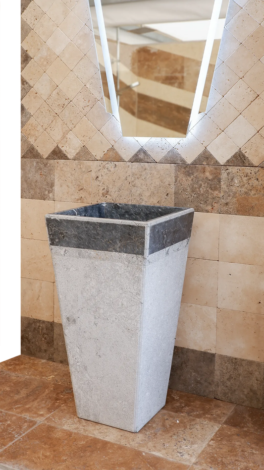 Lavabo bagno a Colonna in marmo nero 42x42x83 cm | Stone Art