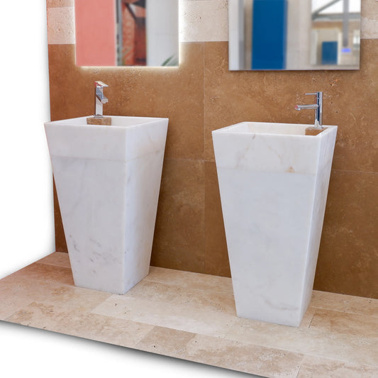 coppia di lavabo a colonna per bagno in pietra naturale marmo bianco venduto da Stone Art