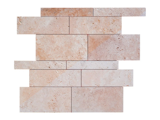 Set di piastrelle rettangolari con diverse altezze in pietra naturale travertino chiaro light di stone art