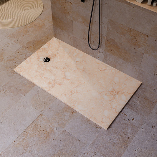 Piatto doccia in pietra marmo naturale giallo, per bagno moderno e classico,  realizzato a mano con qualità artigianale da Stone Art.