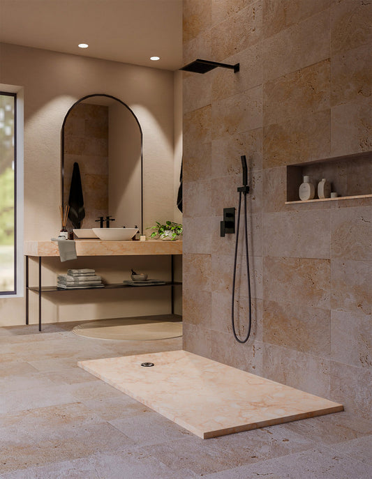 Piatto doccia in pietra marmo naturale giallo, per bagno moderno e classico,  realizzato a mano con qualità artigianale da Stone Art.