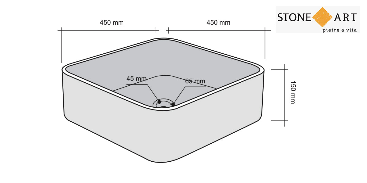 Lavabo bagno da appoggio in MARMO bianco 45x45x15h cm | Stone Art