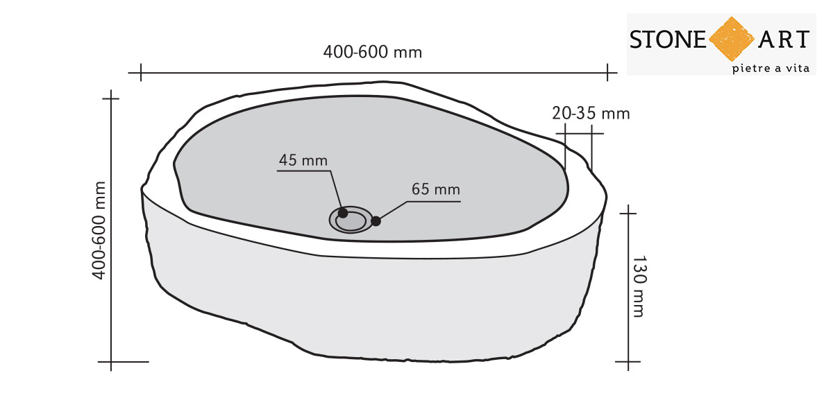 Lavabo bagno da appoggio in Pietra Lavica  40-60 h13 cm | Stone Art