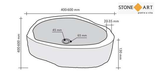 Lavabo bagno da appoggio in Pietra Lavica  40-60 h13 cm | Stone Art