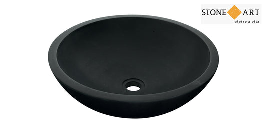 Lavabo bagno da appoggio in Basalto Nero Ø45x15h cm | Stone Art