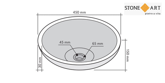 Lavabo bagno da appoggio in Basalto Nero Ø45x15h cm | Stone Art