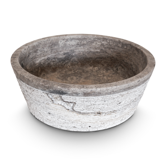 Lavabo bagno da appoggio Graffiato in Travertino Grigio Silver 45x45x15 cm | Stone Art