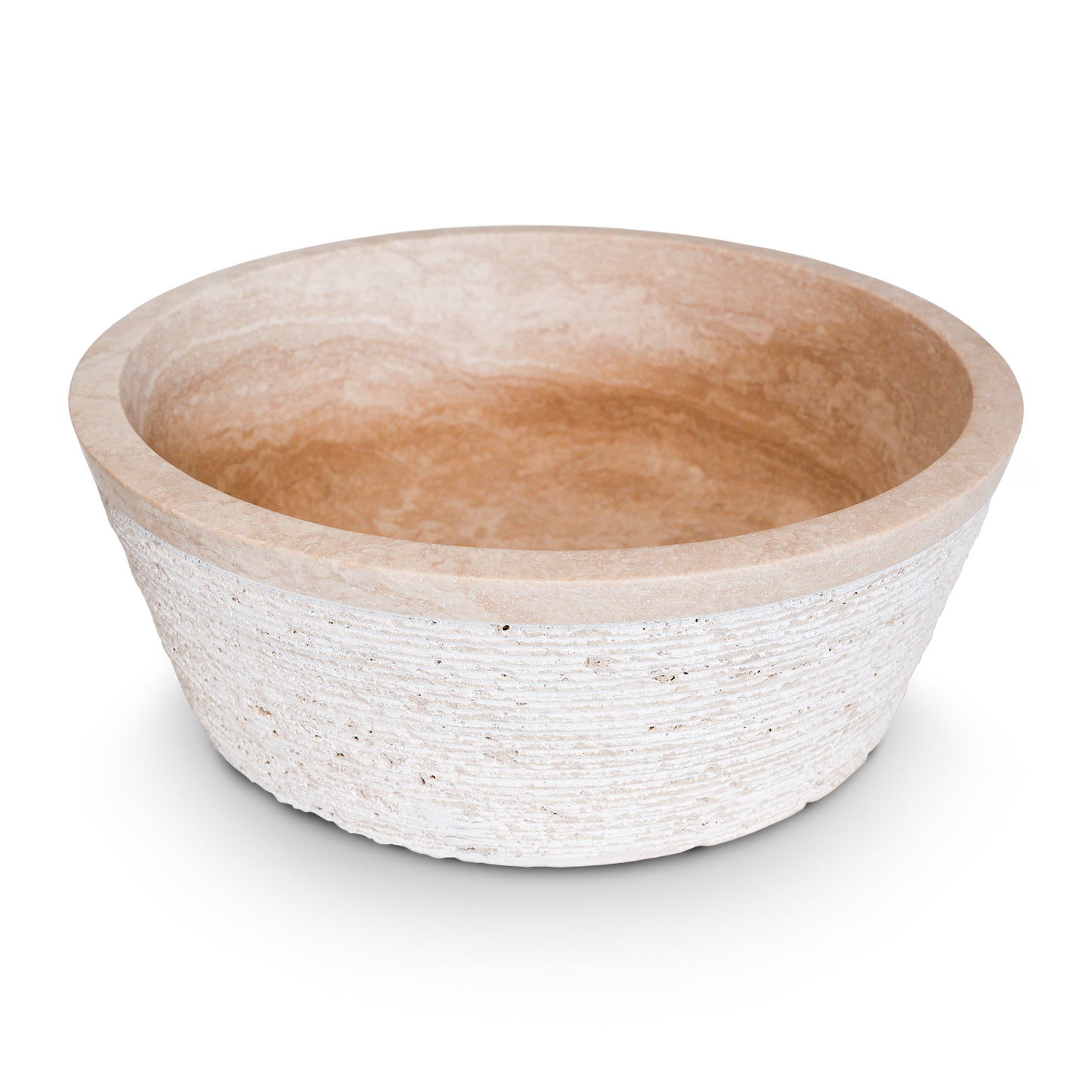 Lavabo bagno da appoggio Graffiato in Travertino Chiaro 45x45x15 cm | Stone Art