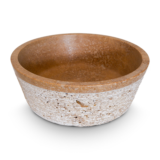 Lavabo bagno da appoggio Graffiato in Travertino Noce 45x45x15 cm | Stone Art
