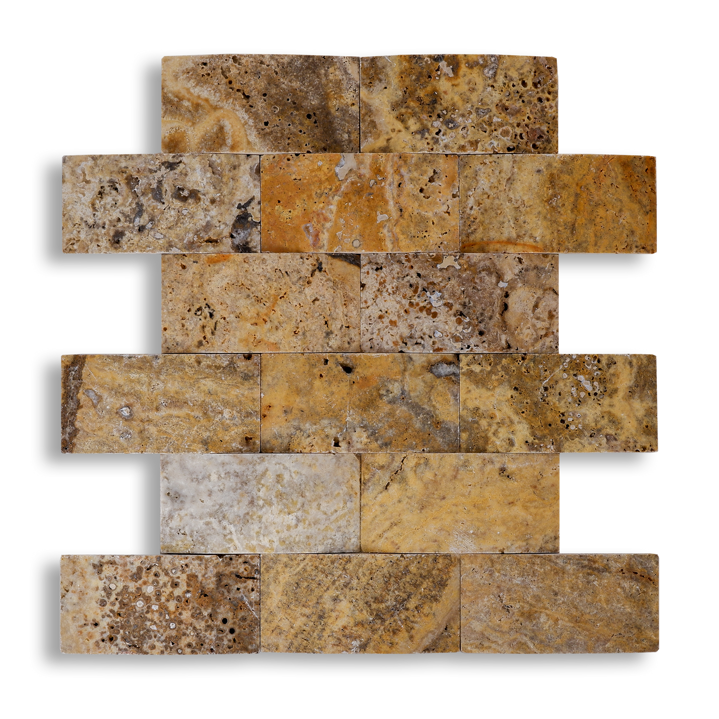 Piastrelle Mosaico Ondulato su rete Pietra Travertino Autunno 5x10 cm | Stone Art
