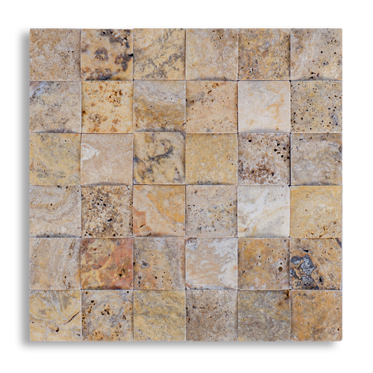 Piastrelle Mosaico Ondulato su rete Pietra Travertino Autunno 5x5 cm | Stone Art