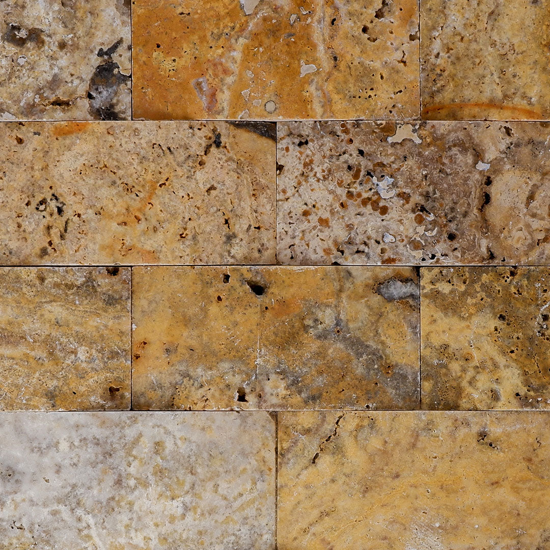 Piastrelle Mosaico Ondulato su rete Pietra Travertino Autunno 5x10 cm | Stone Art