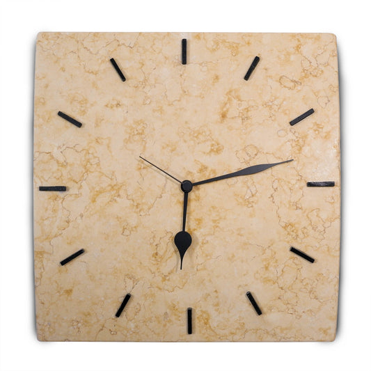 Orologio parete Quadrato 38x38cm pietra marmo giallo vista frontale | StoneArt