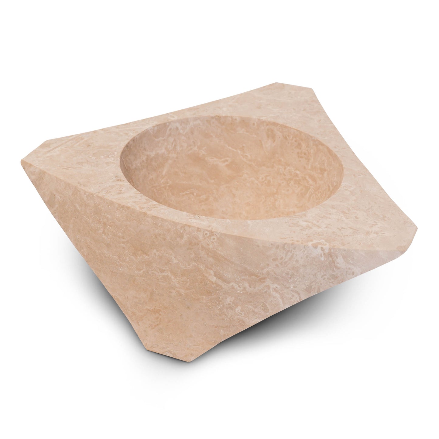 Lavabo appoggio bagno angolo pietra travertino chiaro 45x45x15 cm | Stone Art