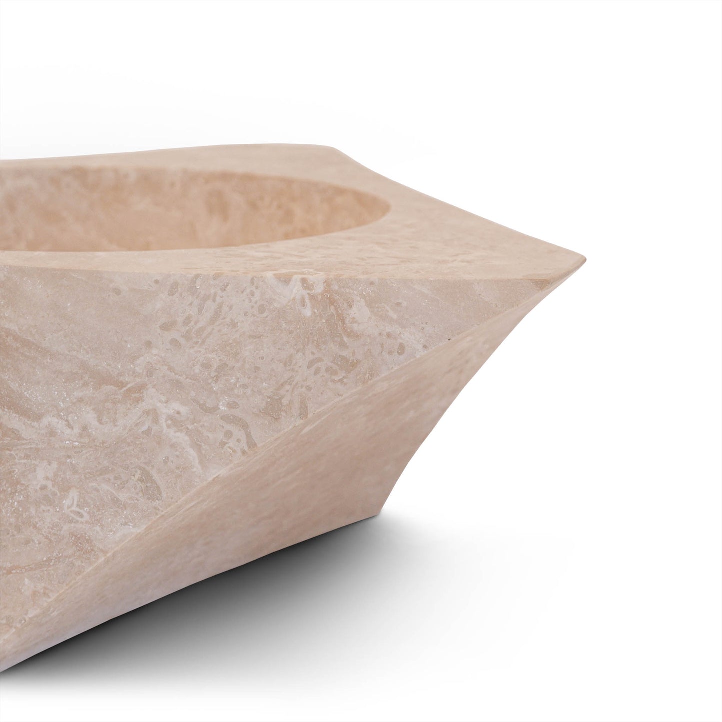 Lavabo appoggio bagno angolo pietra travertino chiaro 45x45x15 cm | Stone Art