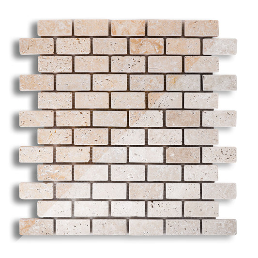 mosaico per pareti e pavimenti in pietra naturale travertino chiaro con tessere rettangolari di Stone Art