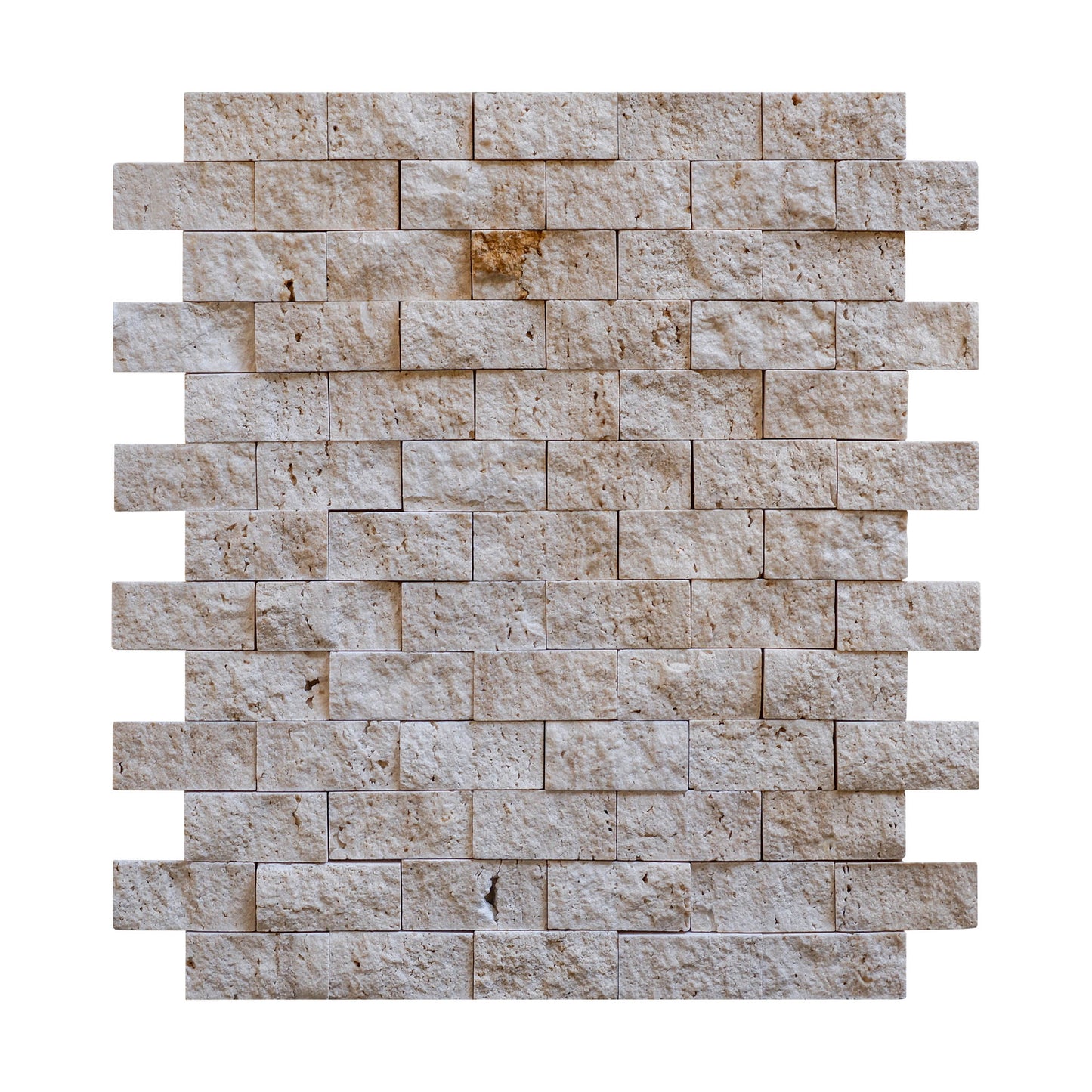 Piastrelle Mosaico su rete Pietra Travertino Chiaro a spacco 2,5x5x1cm | Stone Art