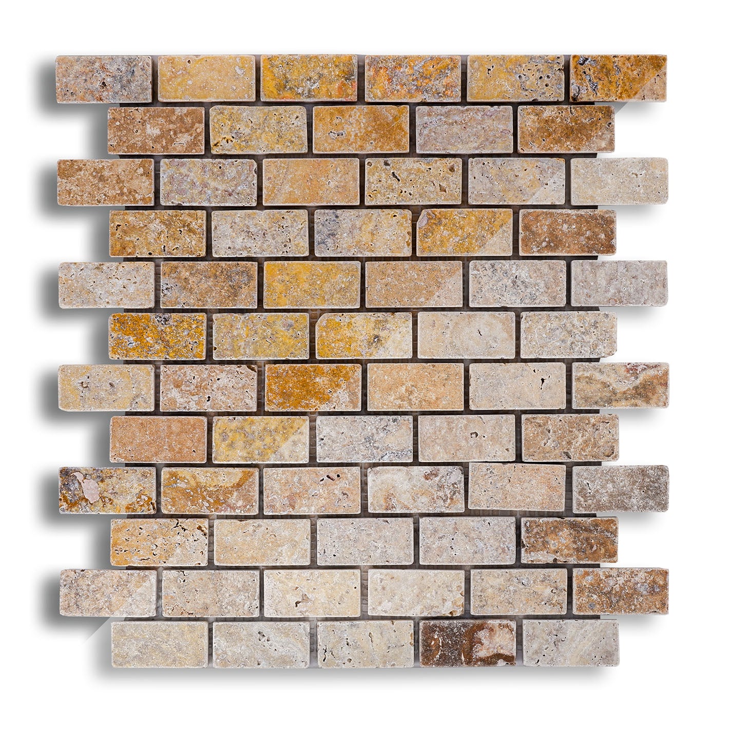 mosaico per pareti e pavimenti in pietra naturale travertino scabas con tessere rettangolari di Stone Art