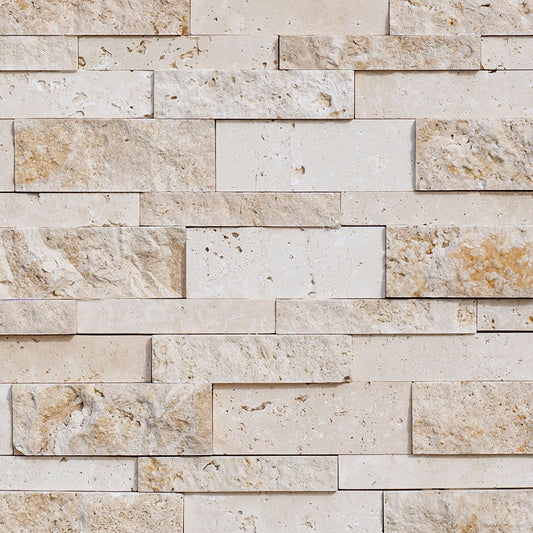 dettaglio Piastrelle Pietra Splitface Travertino Chiaro Assemblato | Stone Art