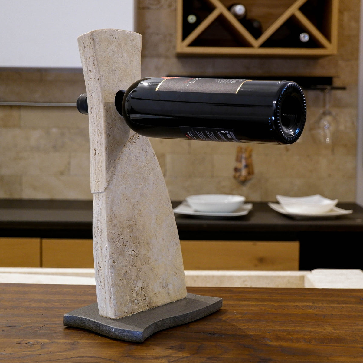 portabottiglie vino pietra basalto e travertino | StoneArt