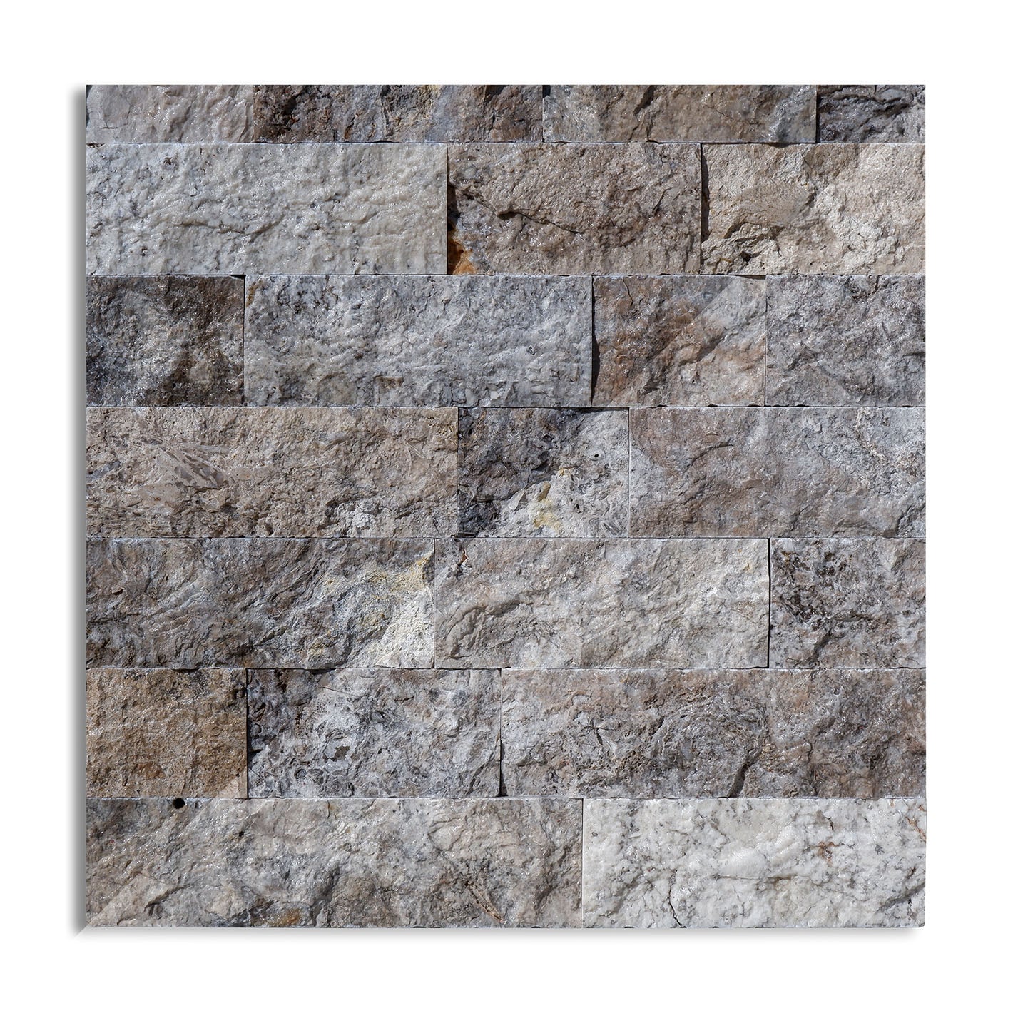 rivestimento parete in pietra travertino grigio silver naturale spaccata ideale per esterno e interno con altezza 10cm