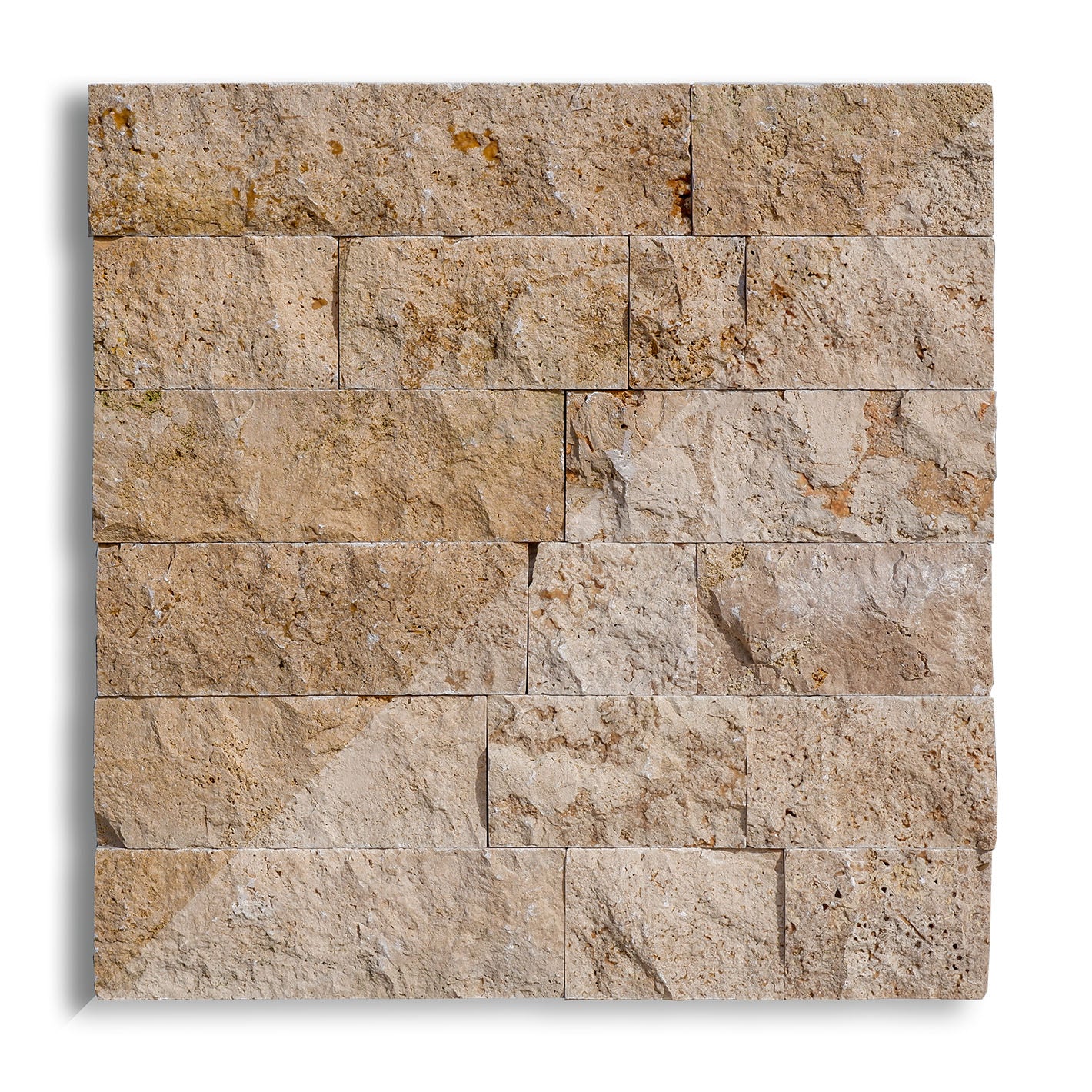 rivestimento parete in pietra travertino marrone noce naturale spaccata ideale per esterno e interno con altezza 10cm