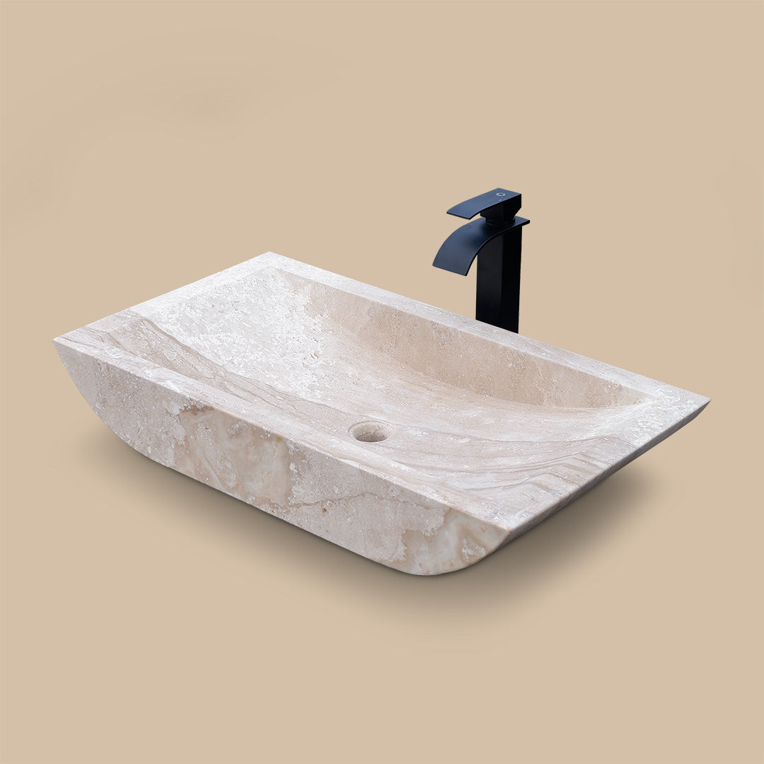 Lavabo Moderno Bagno in Pietra Marmo Chiaro | 70x40x15 cm