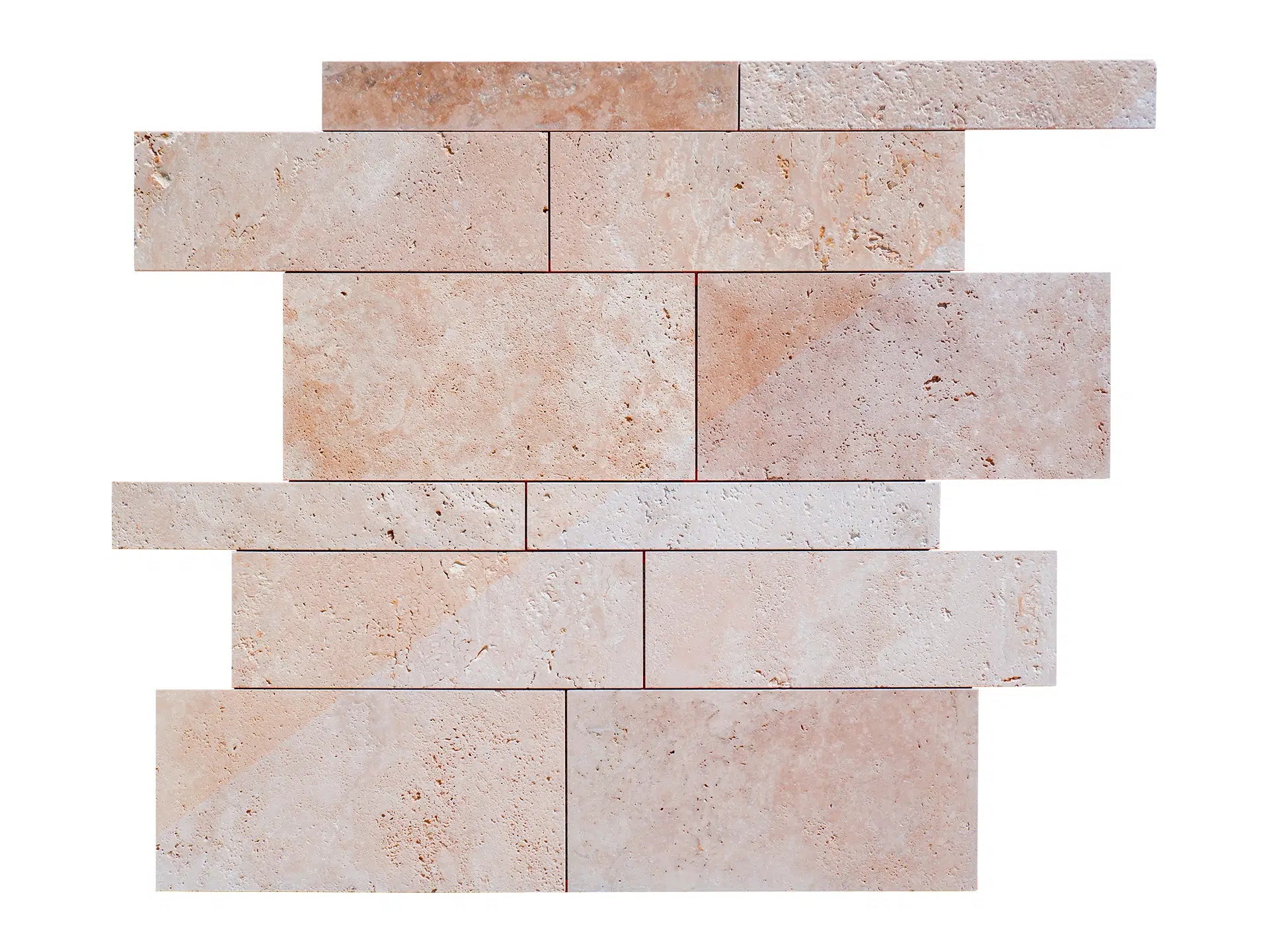 Set di piastrelle rettangolari con diverse altezze in pietra naturale travertino chiaro light di stone art