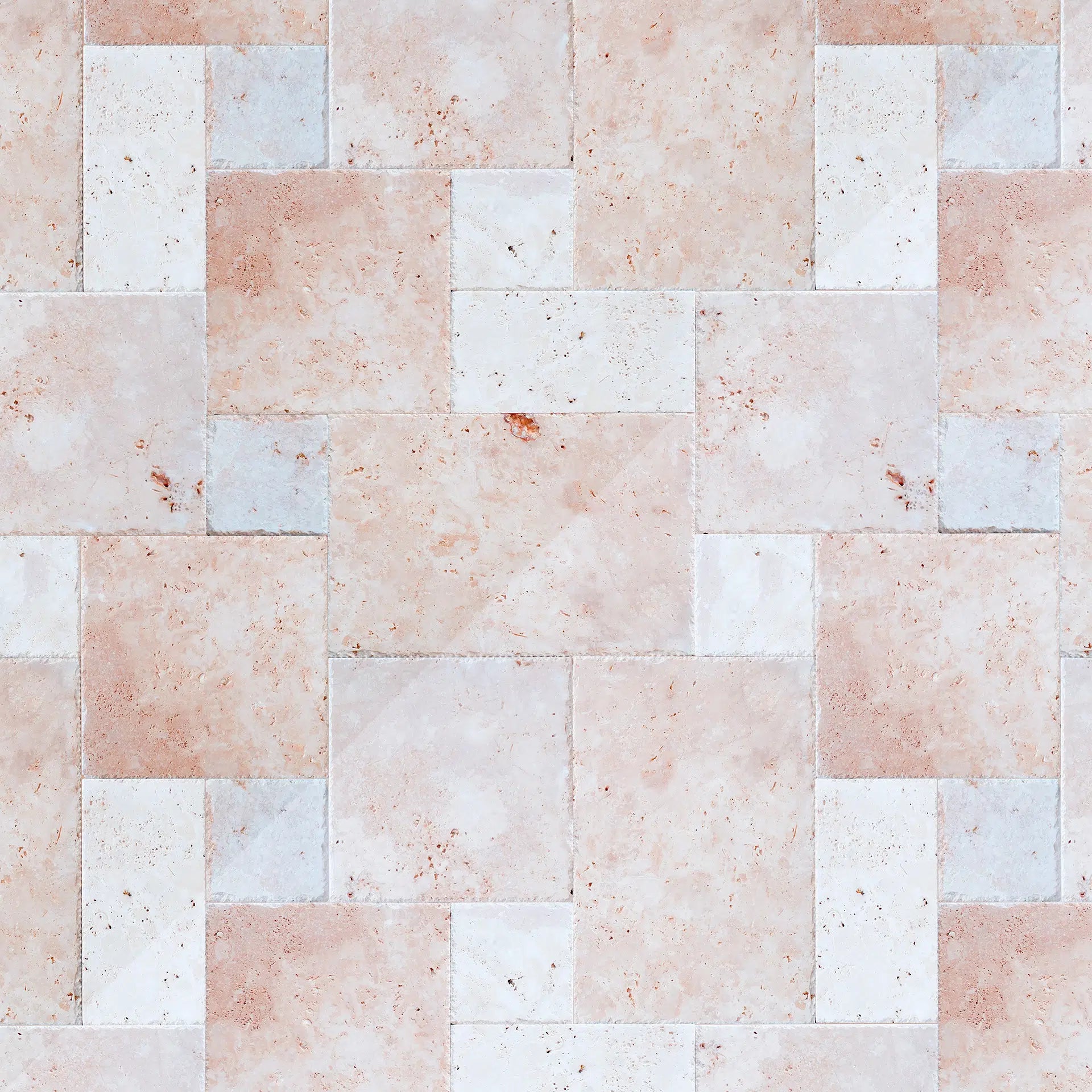 piastrelle per rivestire pareti, pavimenti e superfici in pietra naturale travertino chiaro light con formato opus romano e bordo tranciato e dritto di stone art