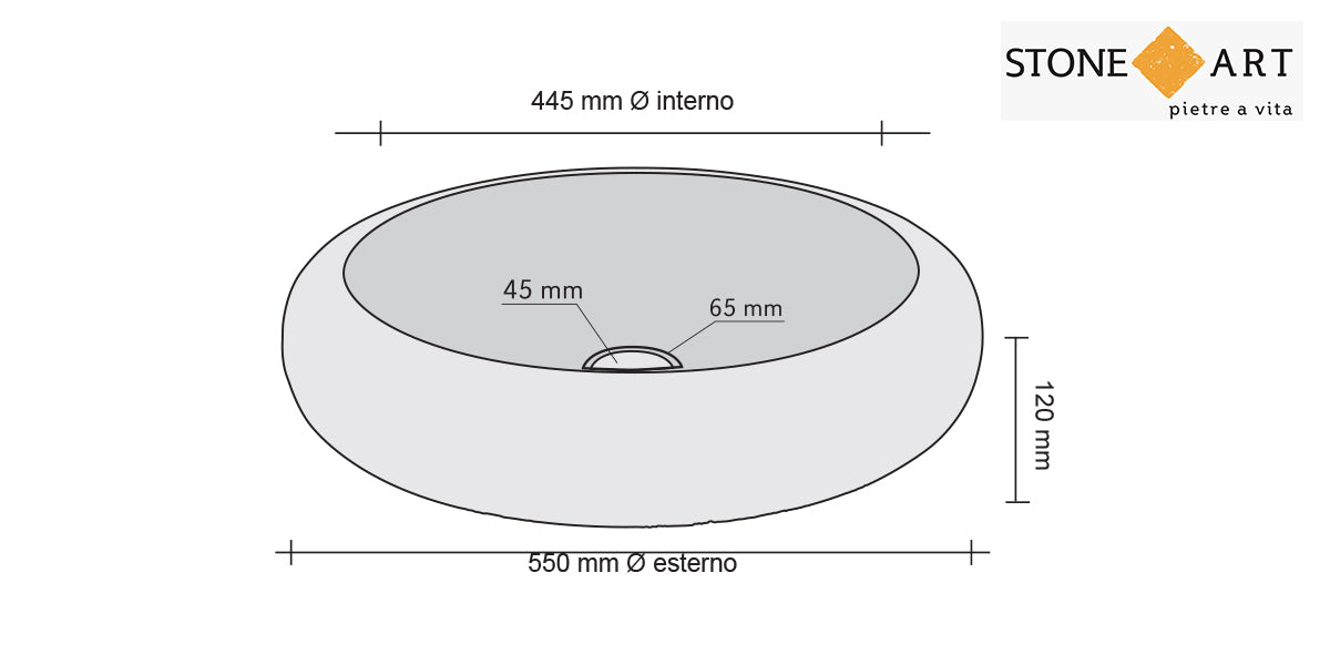 Lavabo bagno da appoggio in MARMO D.55 h.12 cm | Stone Art