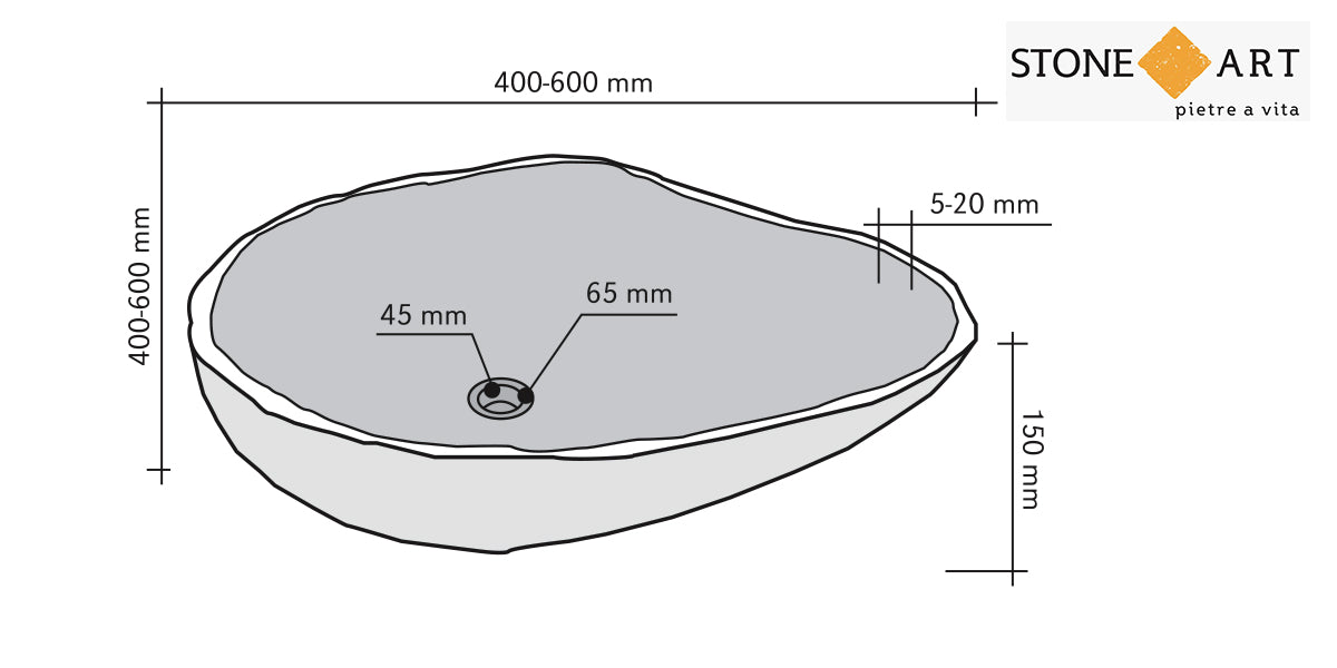 Lavabo bagno da appoggio Ovale Ø40-60 15h cm | Stone Art