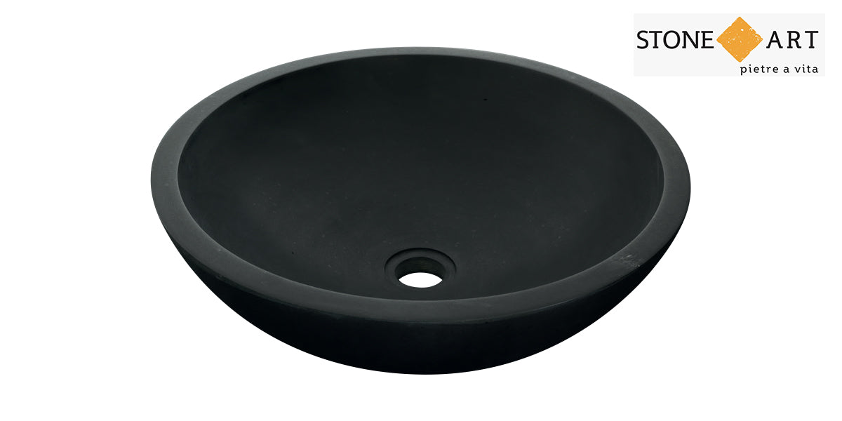 Lavabo bagno da appoggio in Basalto Nero Ø45x15h cm | Stone Art