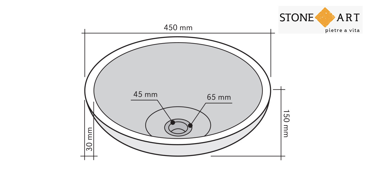 Lavabo bagno da appoggio in Basalto Nero Ø45x15h cm | Stone Art