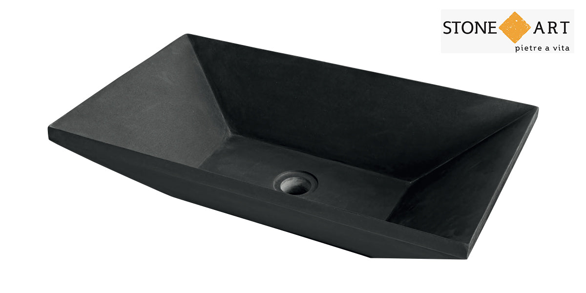 Lavabo bagno da appoggio in Basalto Nero 35x60x15h cm | Stone Art