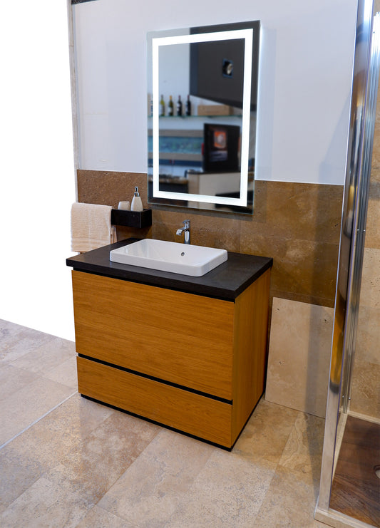 set di mobili arredo bagno in stile moderno con dettagli in pietra naturale