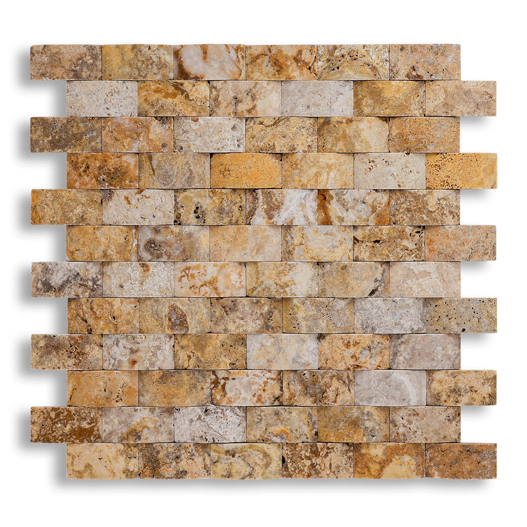 Piastrelle Mosaico Ondulato su rete Pietra Travertino Autunno 2,5x5 cm | Stone Art