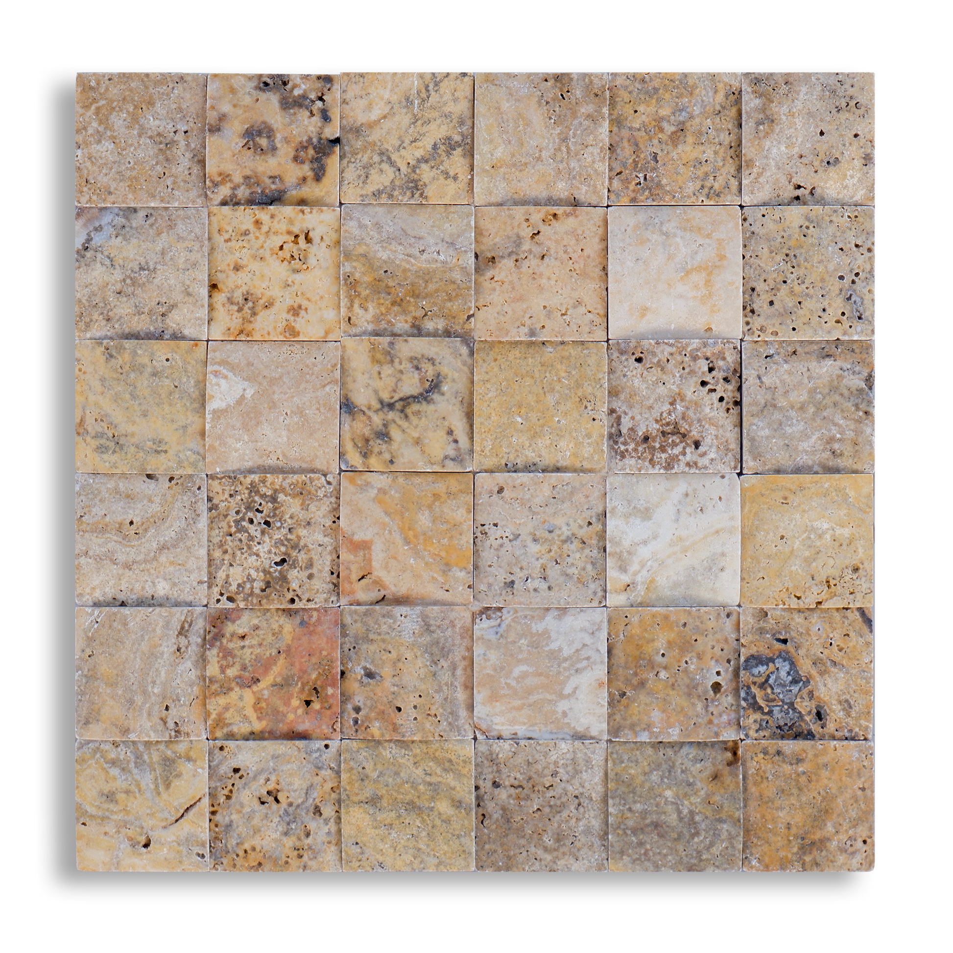 Piastrelle Mosaico Ondulato su rete Pietra Travertino Autunno 5x5 cm | Stone Art