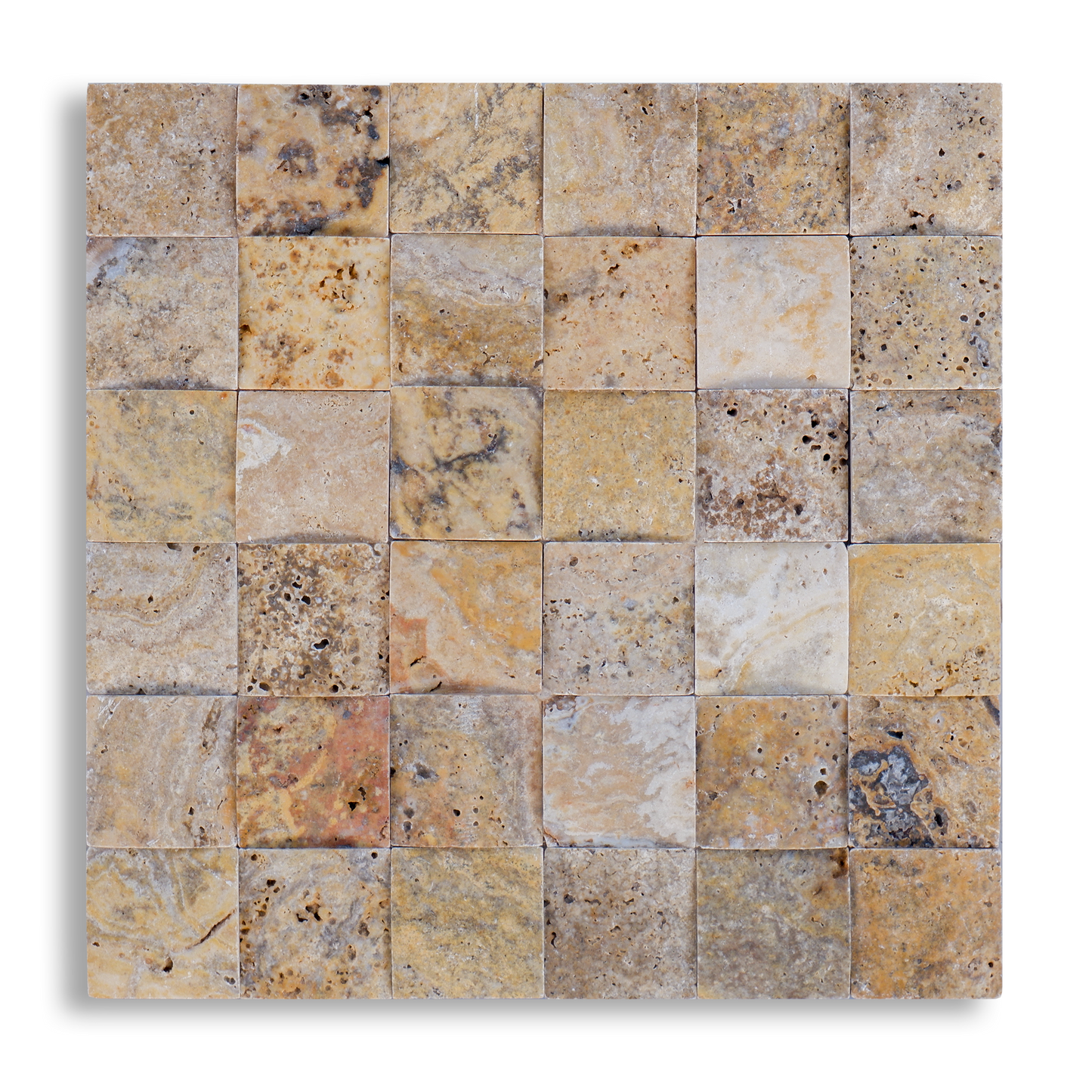 Piastrelle Mosaico Ondulato su rete Pietra Travertino Autunno 5x5 cm | Stone Art