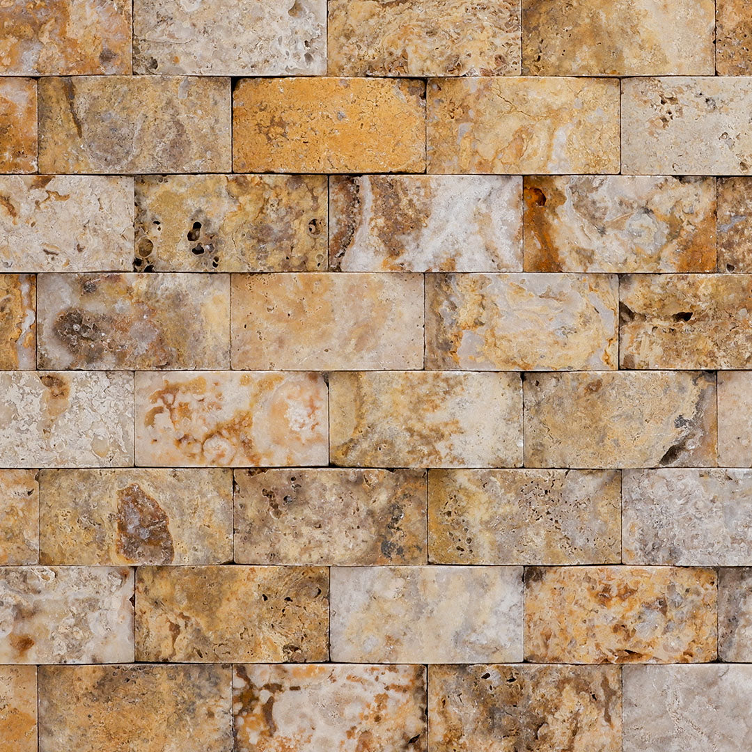 Piastrelle Mosaico Ondulato su rete Pietra Travertino Autunno 2,5x5 cm | Stone Art