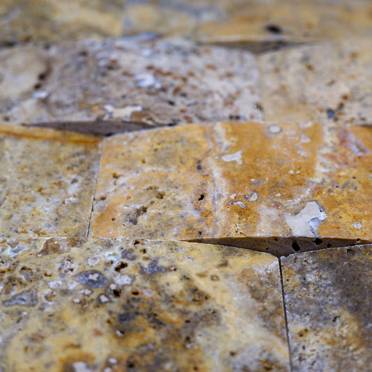 Piastrelle Mosaico Ondulato su rete Pietra Travertino Autunno 5x10 cm | Stone Art