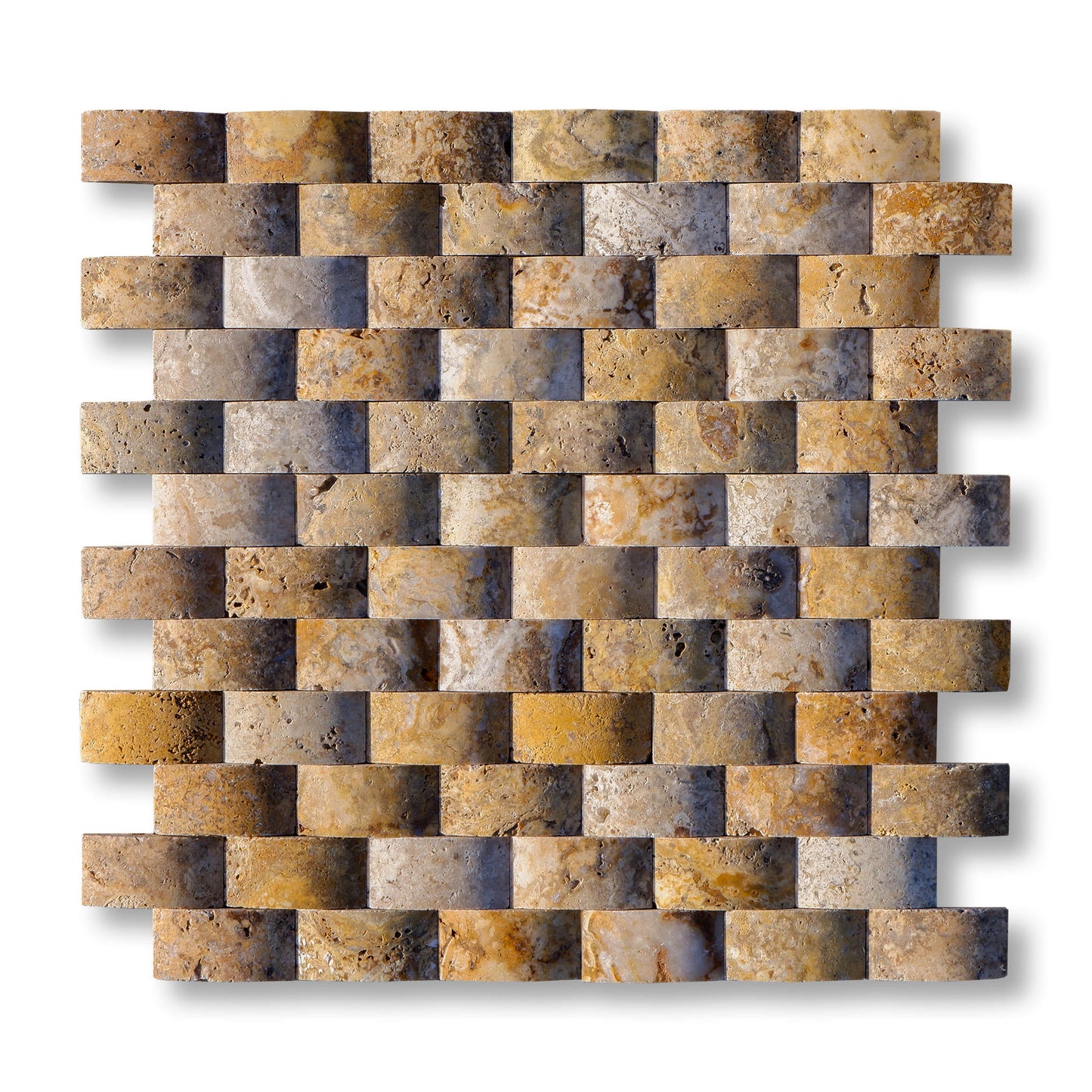 Piastrelle Mosaico Ondulato su rete Pietra Travertino Autunno 2,5x5 cm | Stone Art