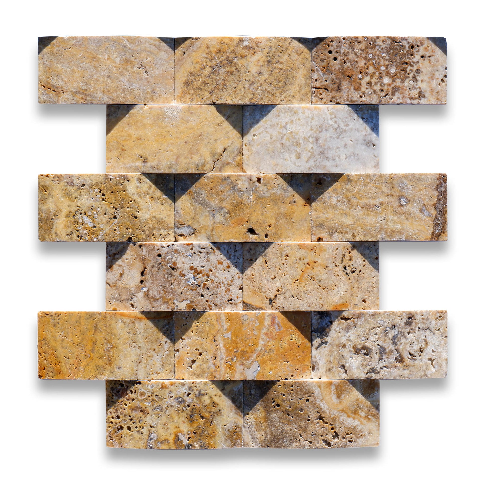 Piastrelle Mosaico Ondulato su rete Pietra Travertino Autunno 5x10 cm | Stone Art