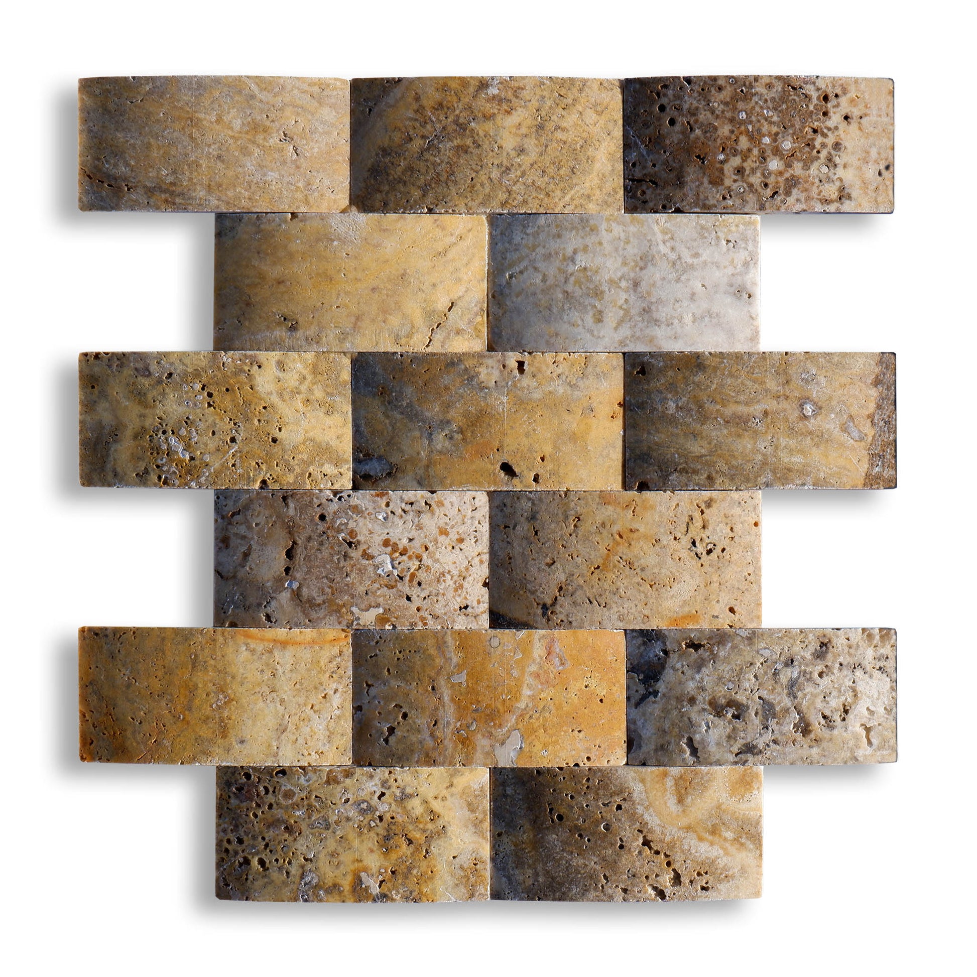 Piastrelle Mosaico Ondulato su rete Pietra Travertino Autunno 5x10 cm | Stone Art