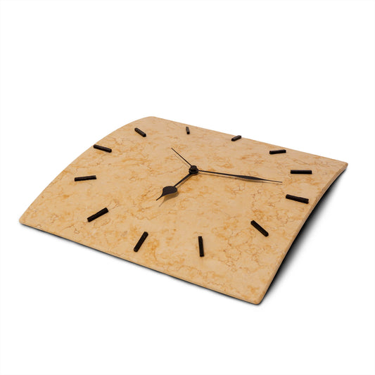 Orologio parete Quadrato 38x38cm pietra marmo giallo prospettiva | StoneArt