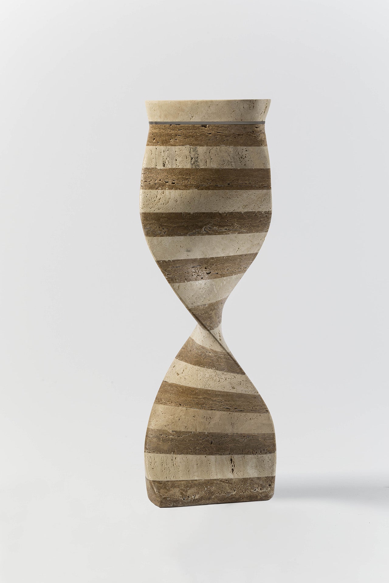 Scultura Lampada bassa in pietra naturale Travertino Chiaro e Noce| Stone Art