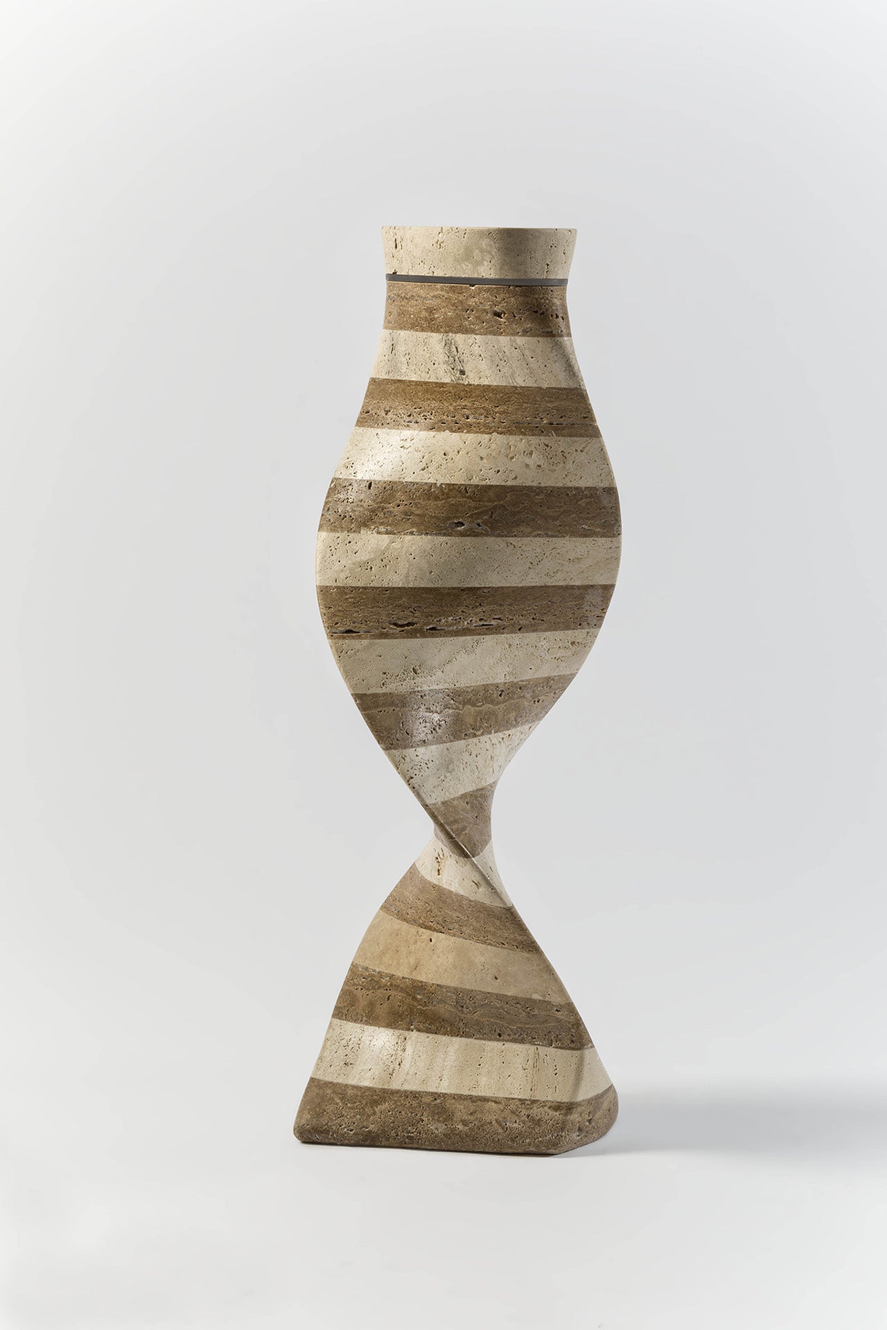 Scultura Lampada bassa in pietra naturale Travertino Chiaro e Noce| Stone Art