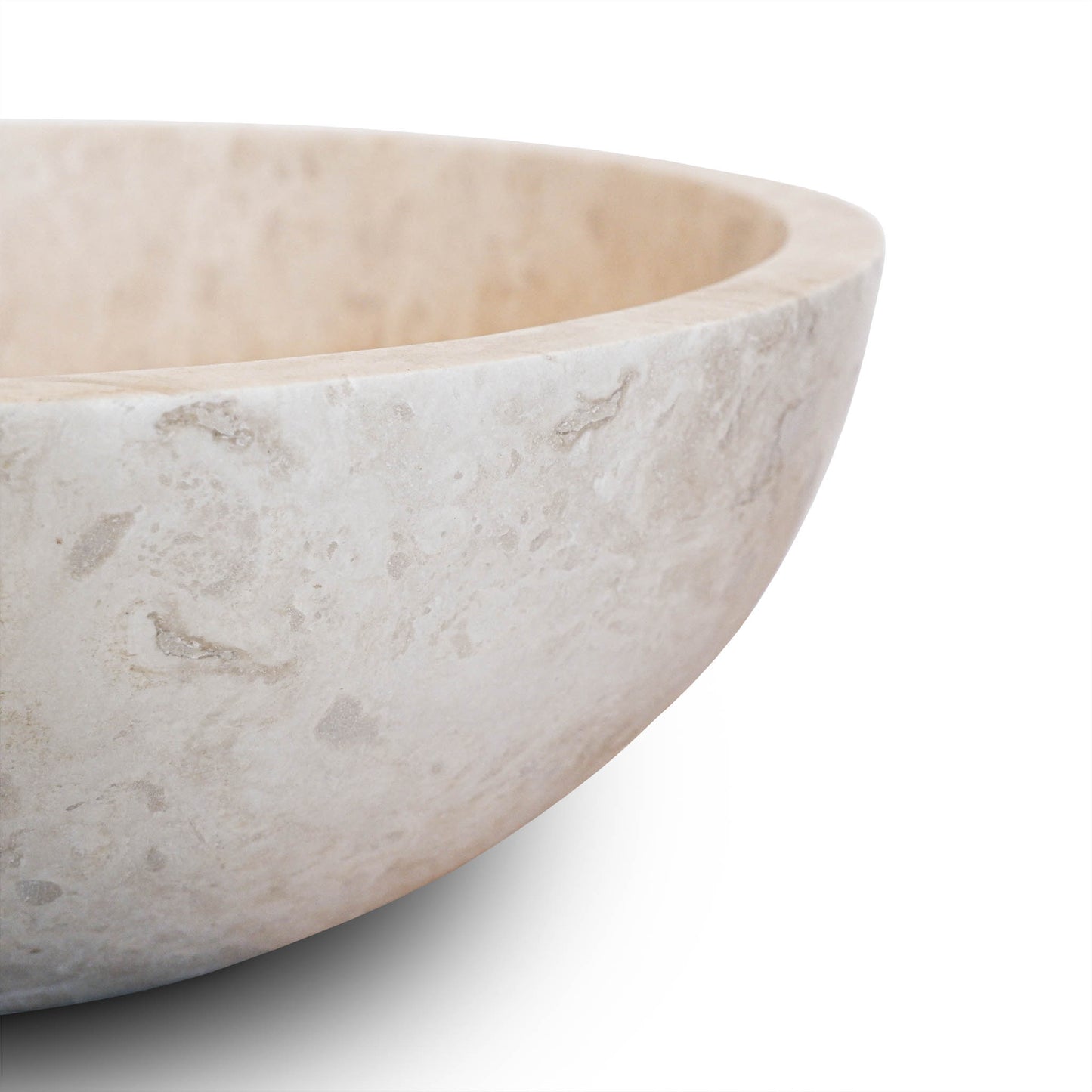 lavabo tondo per bagno da appoggio in travertino chiaro vista dettaglio 42x42x15 cm Stone Art