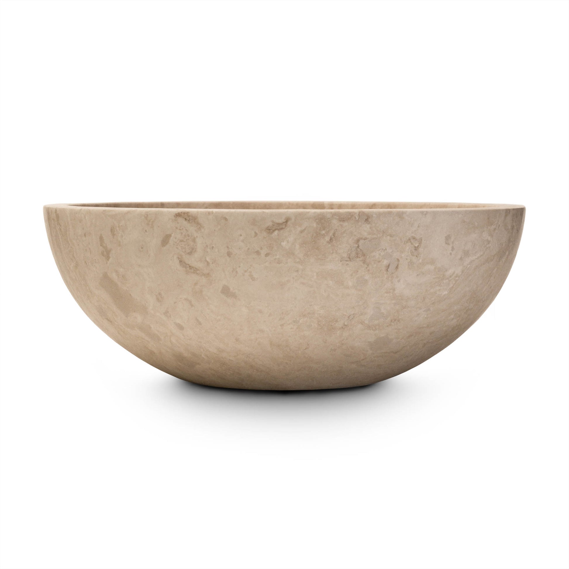 lavabo tondo per bagno da appoggio in travertino chiaro vista frontale 42x42x15 cm Stone Art