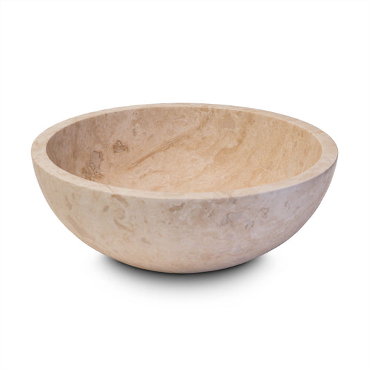 lavabo tondo per bagno da appoggio in travertino chiaro prospettiva frontale 42x42x15 cm Stone Art