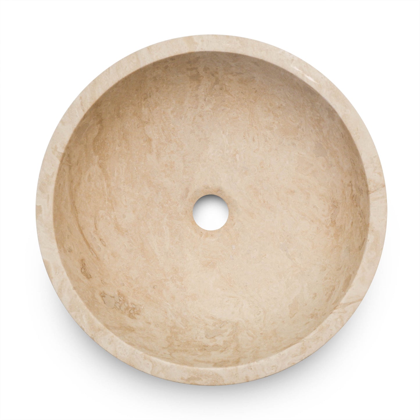 lavabo tondo per bagno da appoggio in travertino chiaro vista superiore 42x42x15 cm Stone Art